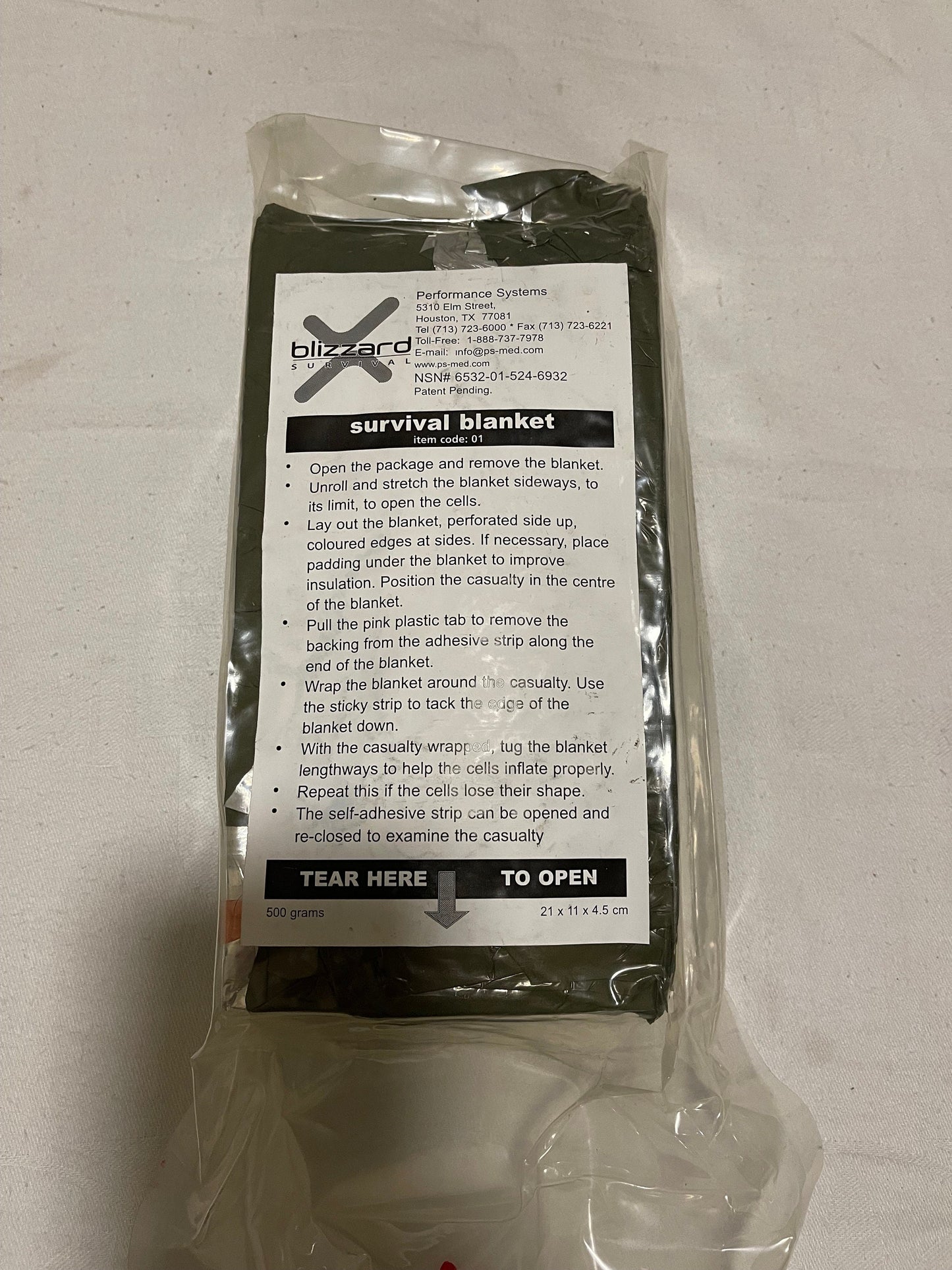 Genuine US military issue Blizzard Survival Blanket OD green, Sealed pack Large size Foul weather emergency.