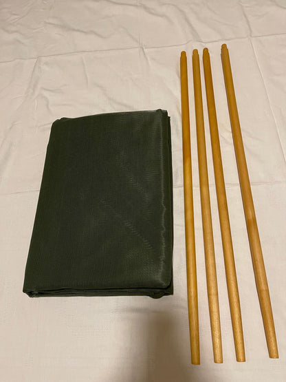 Genuine US military heavy duty steel frame sleeping folding camping cot new &   Mosquito Netting with poles and Free US GI Laundry bag.