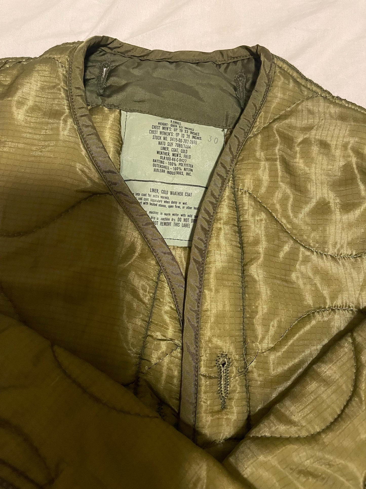 Genuine Vintage US military M65 Field Jacket coat liner M65 quilted XSXS Sage/ XSR Green