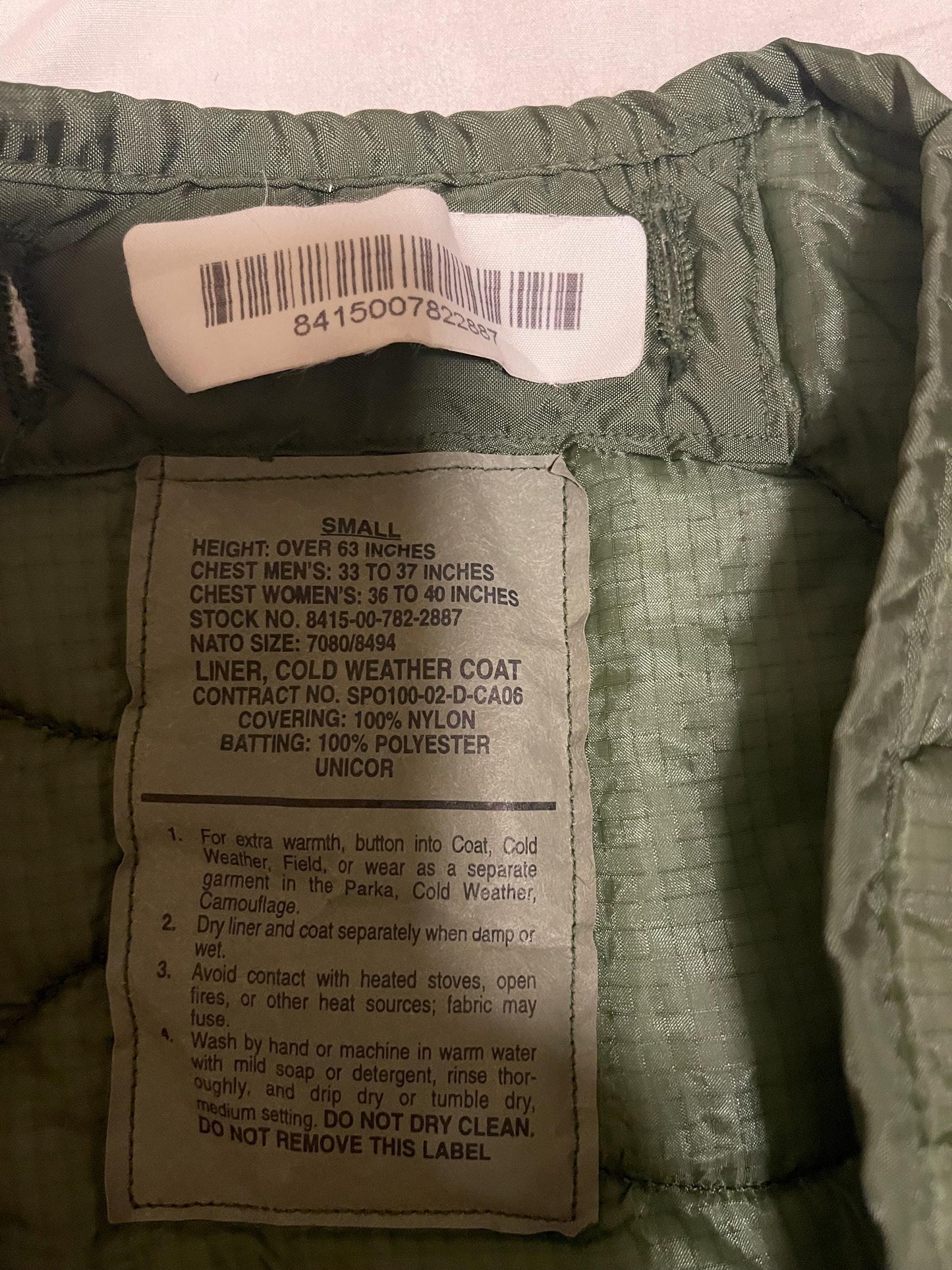 Genuine Vintage US military M65 Field Jacket coat liner M65 quilted XSXS Sage/ XSR Green