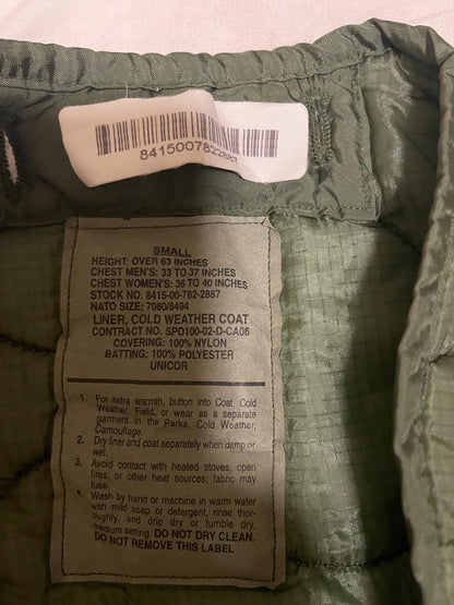 Genuine Vintage US military M65 Field Jacket coat liner M65 quilted XSXS Sage/ XSR Green