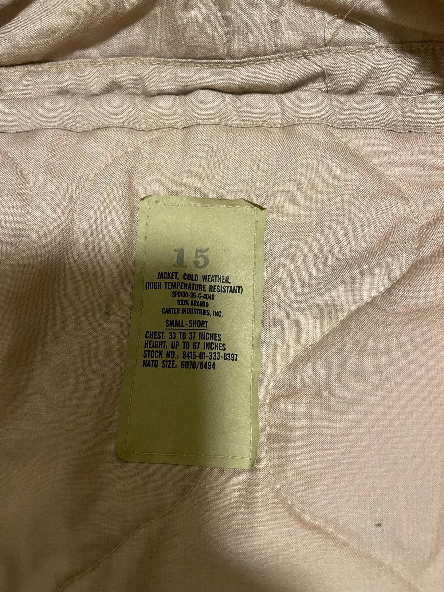 Vintage 90s Desert Tan Military Cold Weather High Temperature Resistant TANKER'S Jacket