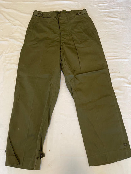 Genuine US Military Vintage M43 O.D. Green Field Cotton Trousers WWII Dtd Feb,29,1944 Unused Mint Condition, With Suspenders.