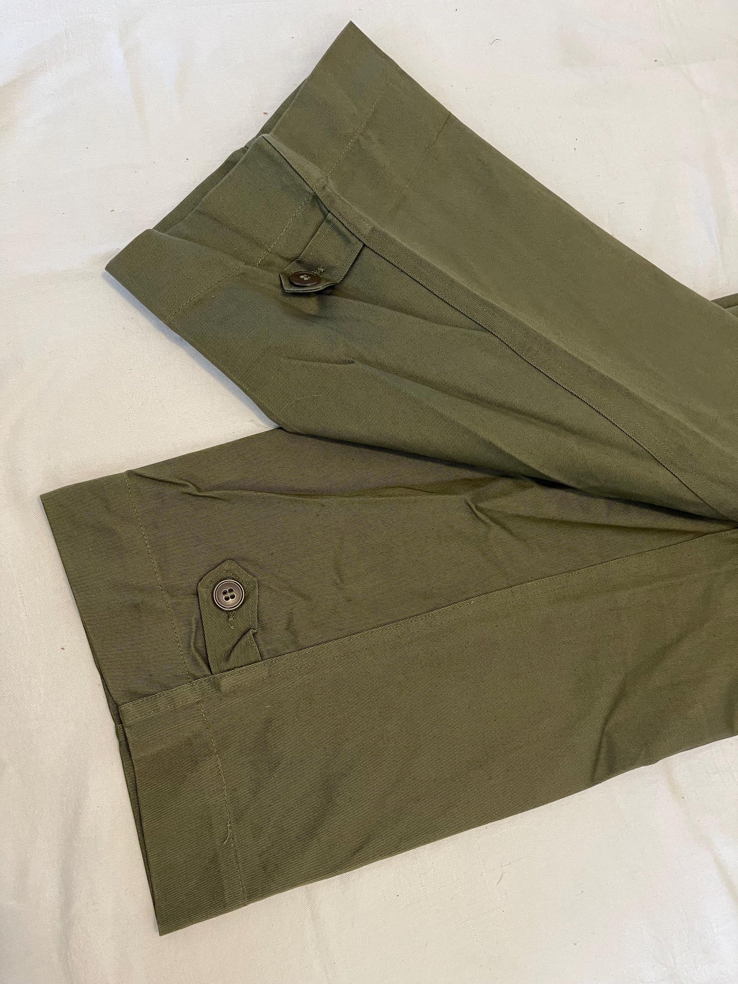 Genuine US Military Vintage M43 O.D. Green Field Cotton Trousers WWII Dtd Feb,29,1944 Unused Mint Condition, With Suspenders.