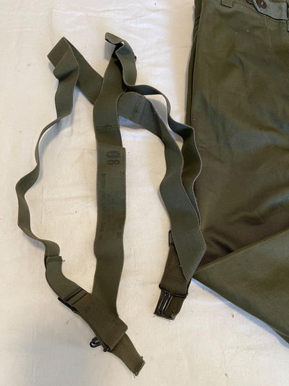 Genuine US Military Vintage M43 O.D. Green Field Cotton Trousers WWII Dtd Feb,29,1944 Unused Mint Condition, With Suspenders.