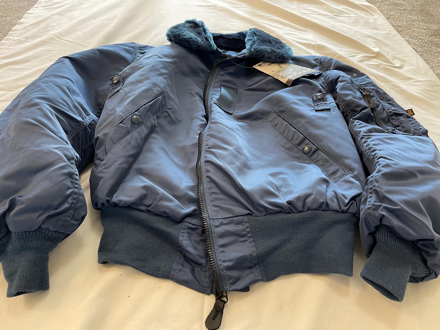 Alpha Industries Vintage USAF B15 Bomber jacket Medium Blue Made in USA.