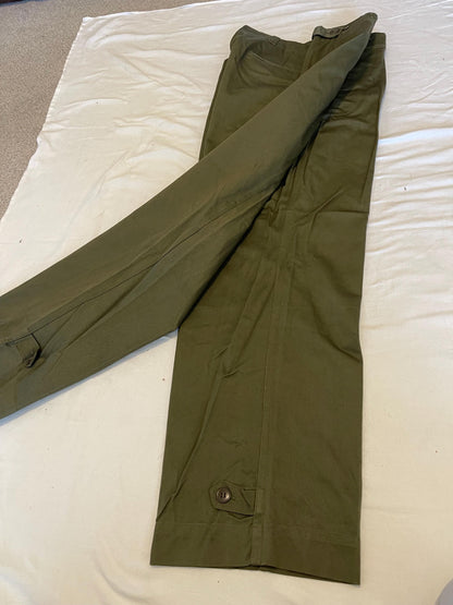 Genuine US Military Vintage M43 O.D. Green Field Cotton Trousers WWII Dtd Feb,29,1944 Unused Mint Condition, With Suspenders.