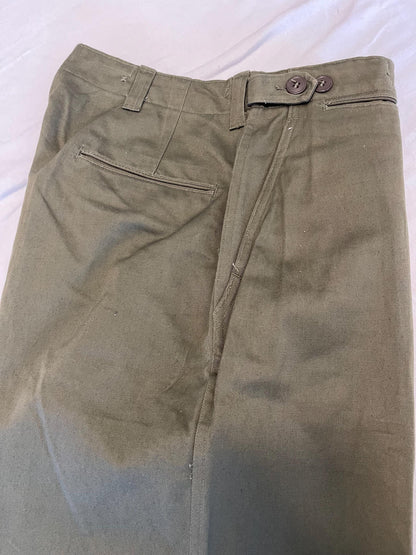 Genuine US Military Vintage M43 O.D. Green Field Cotton Trousers WWII Dtd Feb,29,1944 Unused Mint Condition, With Suspenders.