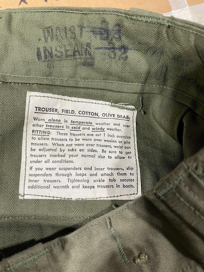 Genuine US Military Vintage M43 O.D. Green Field Cotton Trousers WWII Dtd Feb,29,1944 Unused Mint Condition, With Suspenders.