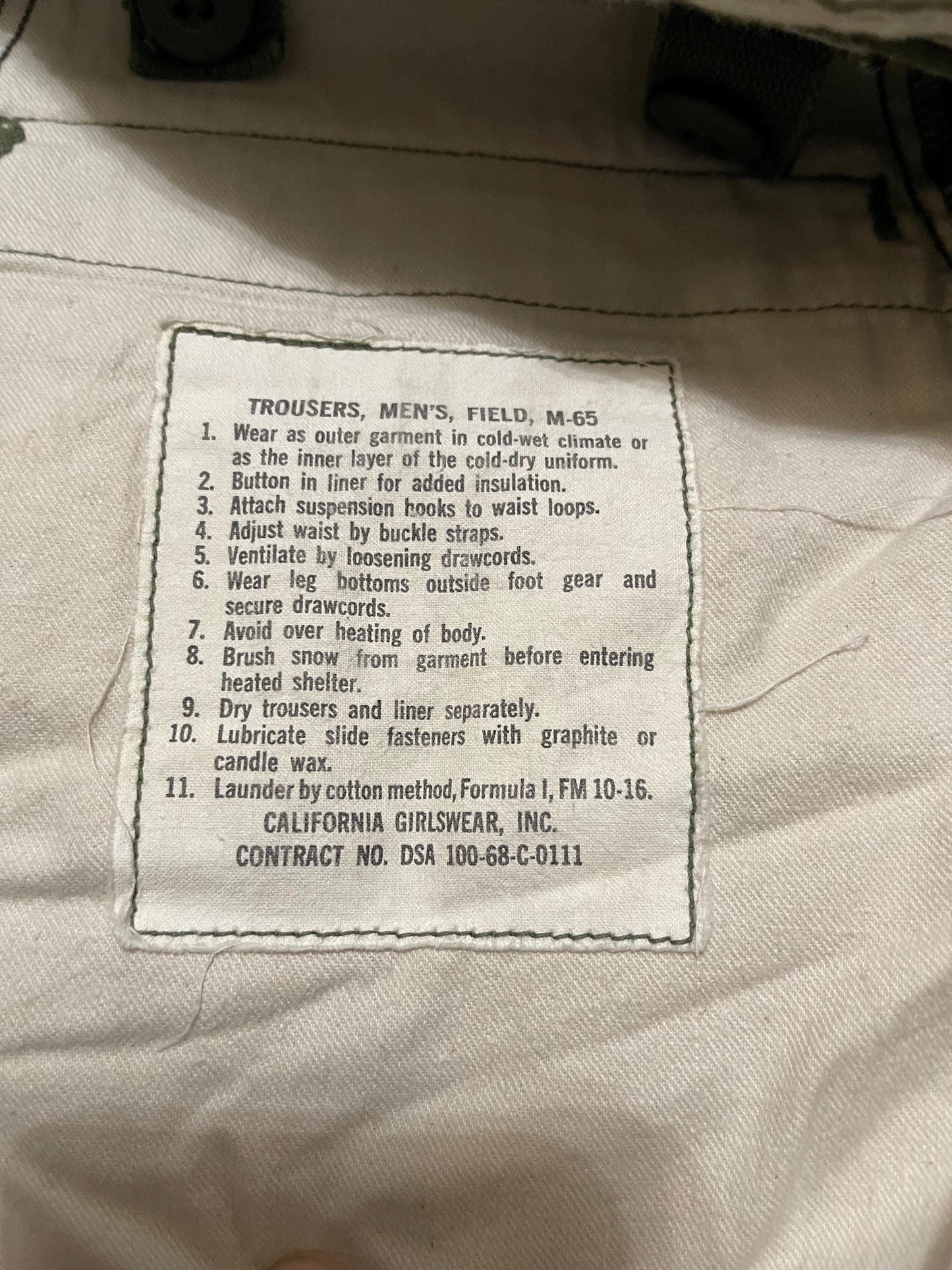 Genuine US military Vintage Vietnam era M65 Field Pants OD green From 1960’s Medium Regular with Silver zipper. Used Excellent, Small Reg.