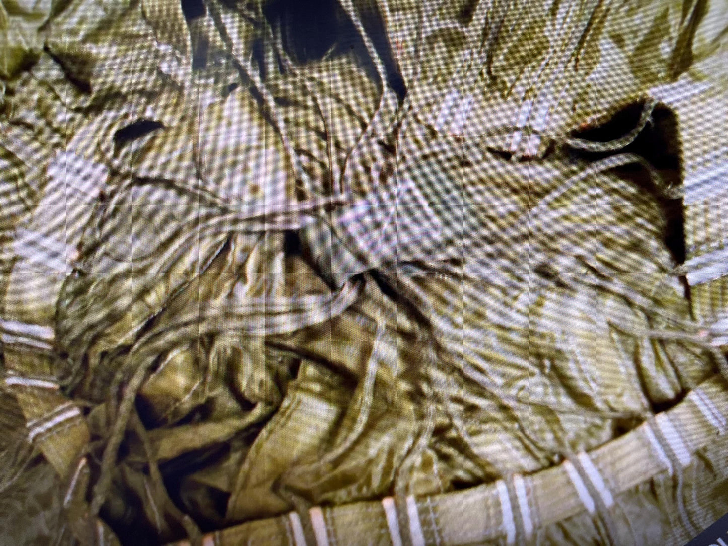 35 ft. Green US military T-10 Main Parachute with Lines, Risers and Connector Links/ without invert netting