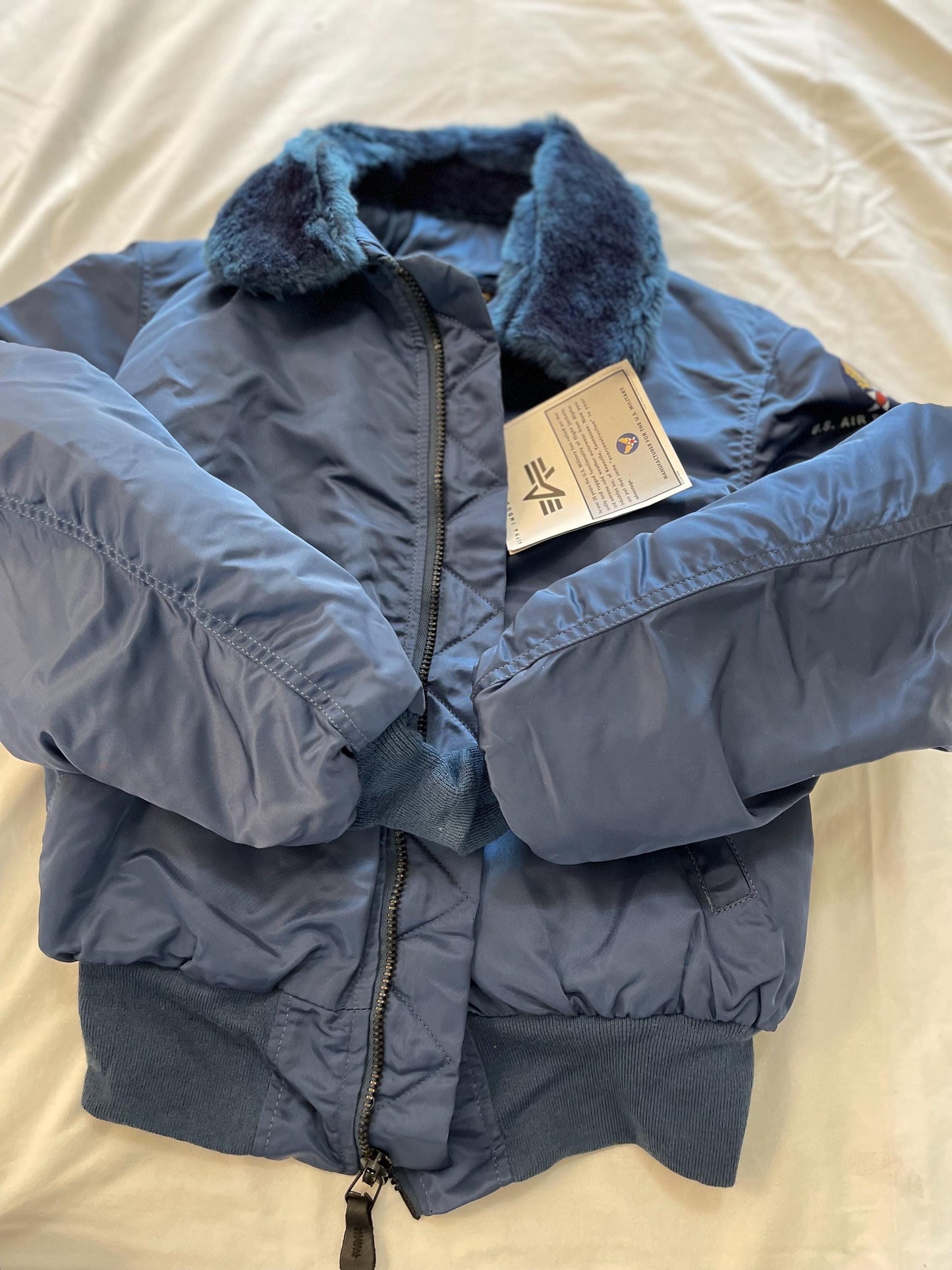 Alpha Industries Vintage USAF B15 Bomber jacket Medium Blue Made in USA.