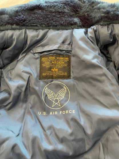 Alpha Industries Vintage USAF B15 Bomber jacket Medium Blue Made in USA.