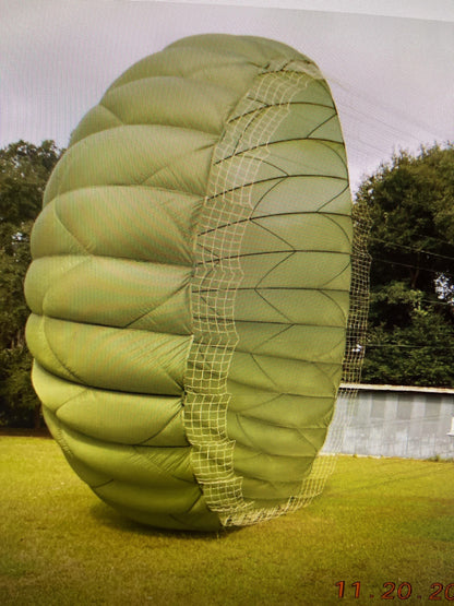 35 ft. Green US military T-10 Main Parachute with Lines, Risers and Connector Links/ without invert netting