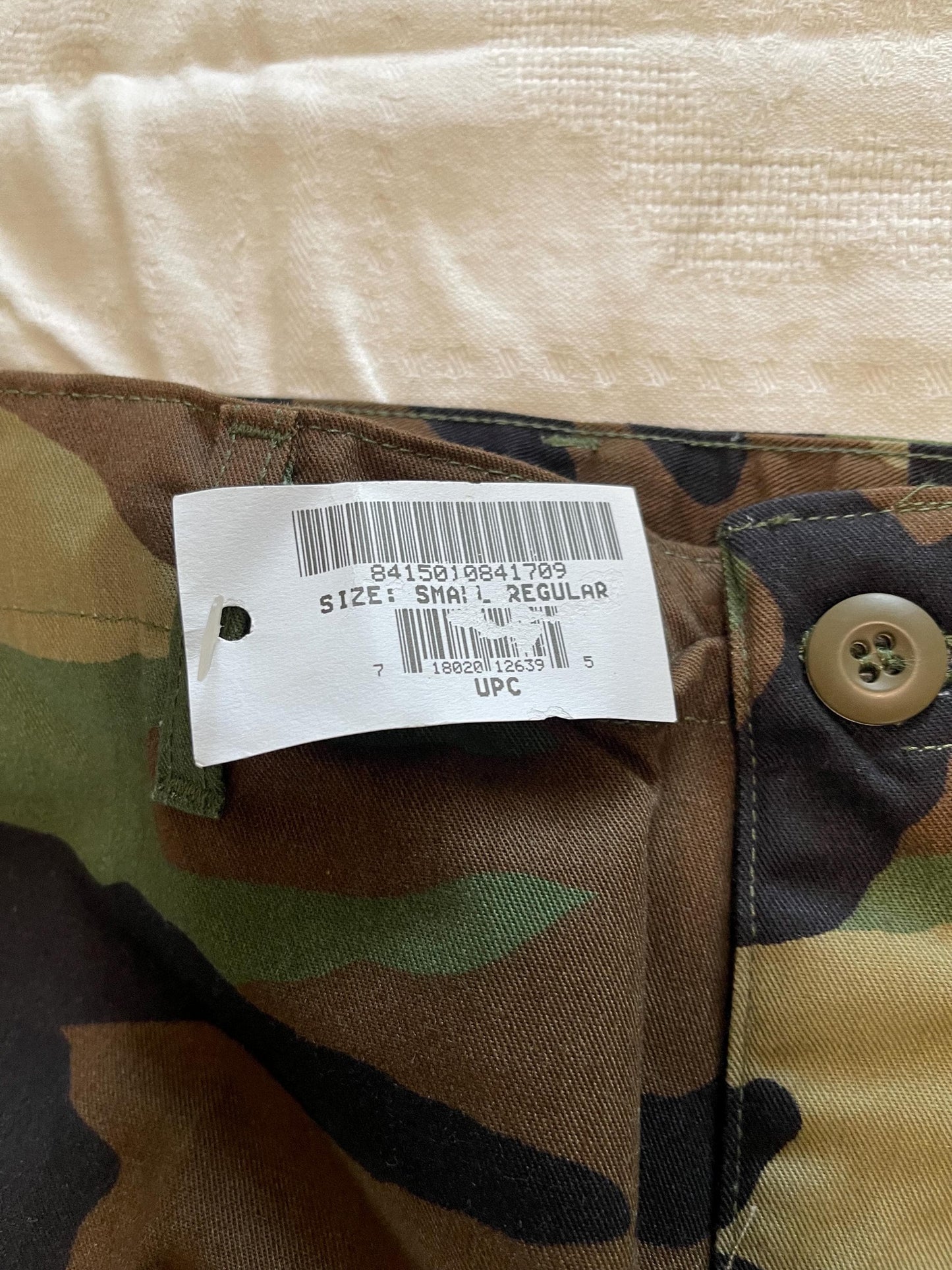 Genuine US military woodland camouflage nylon/Cotton 50/50 nyco pants Small Regular New.