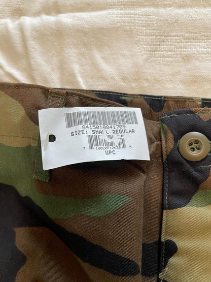 Genuine US military woodland camouflage nylon/Cotton 50/50 nyco pants Small Regular New.