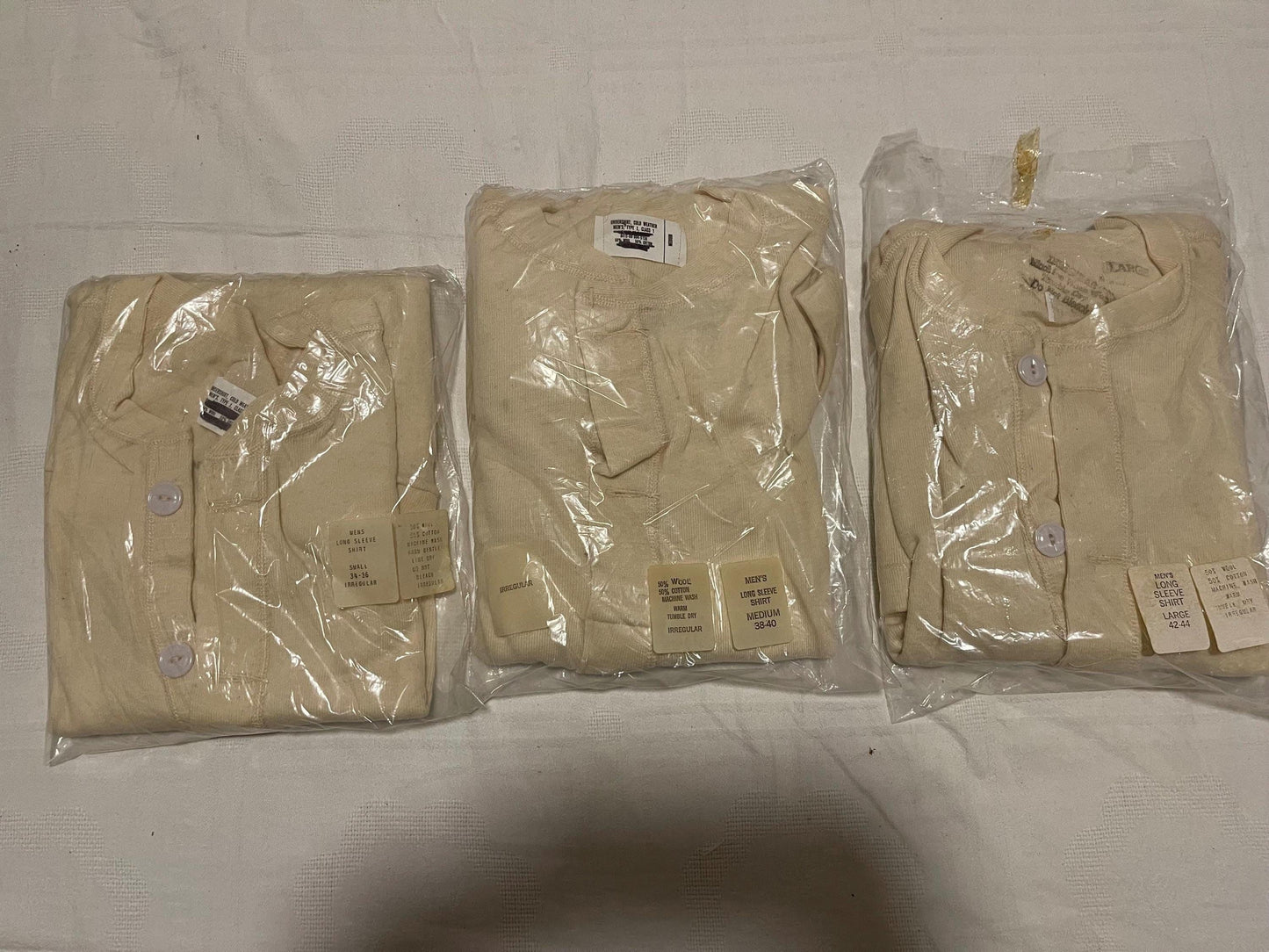Genuine US military Vintage 50/50 wool and cotton blend thermal Hanley shirts .