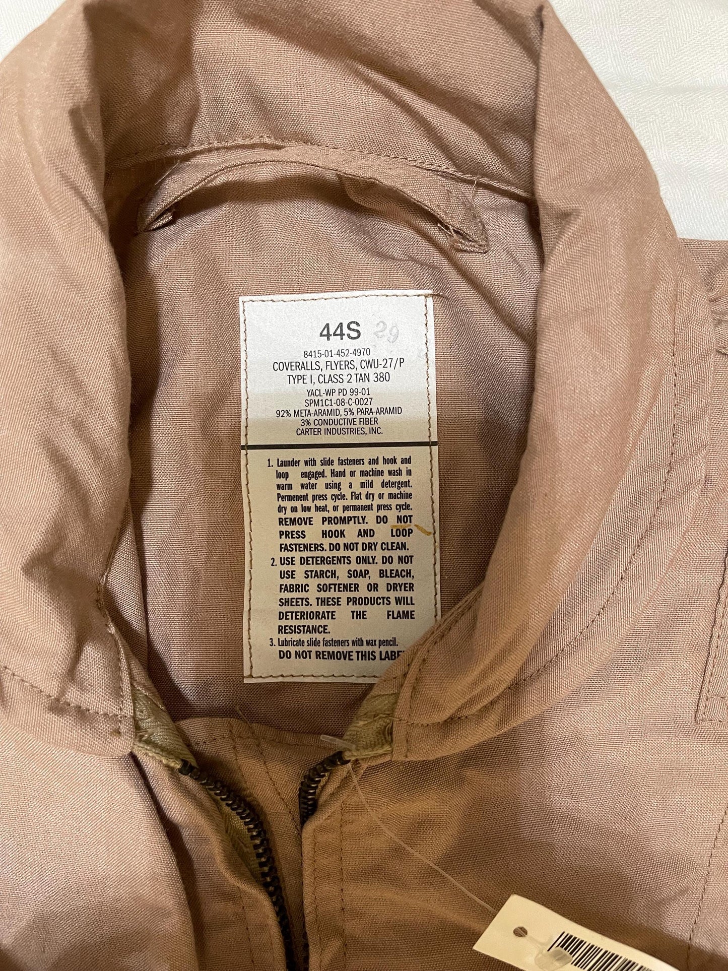 Genuine US Military  flyers desert tan flight suit CWU-27/P nomex size 44 Short and 50 Regular NEW