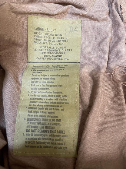 Genuine US military Combat Vehicle Crewmen Coveralls CVC Nomex Desert Tan Large Short & XL Short New with tag