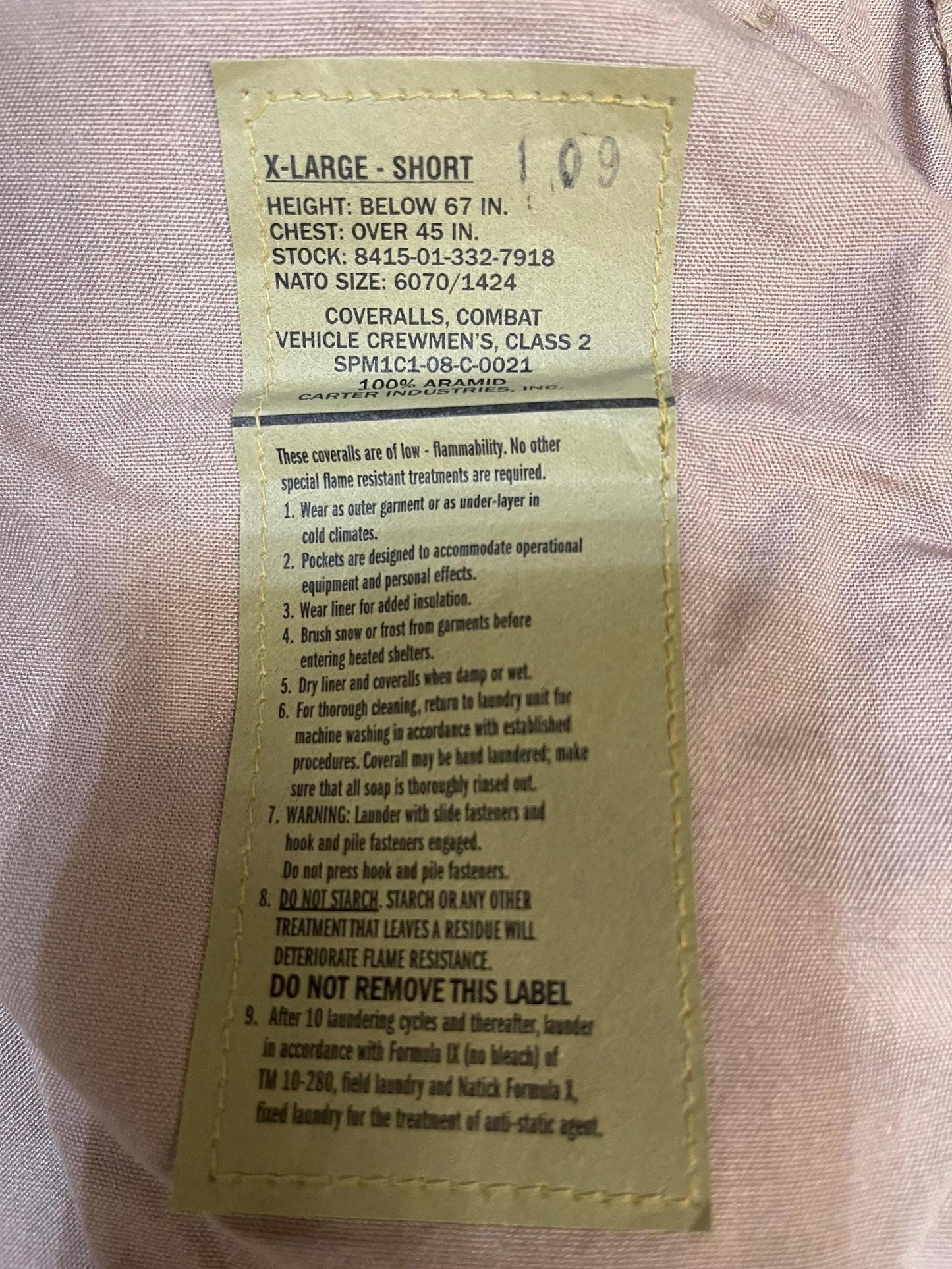 Genuine US military Combat Vehicle Crewmen Coveralls CVC Nomex Desert Tan Large Short & XL Short New with tag