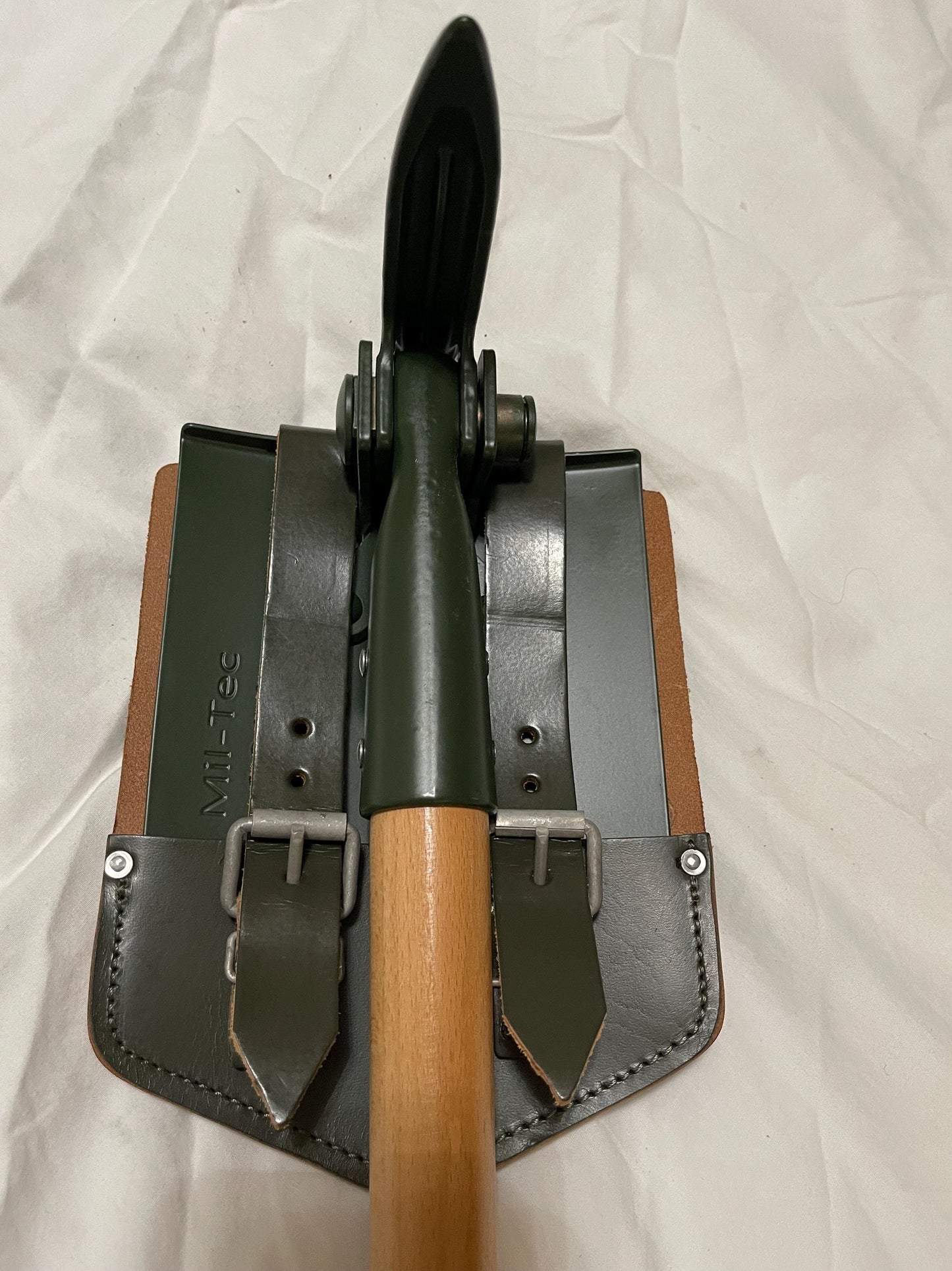 NOS 1967 west German army military entrenching tool leather cover post War PAUSC and Miltec Repro Shovel with Pick New ,Mint.