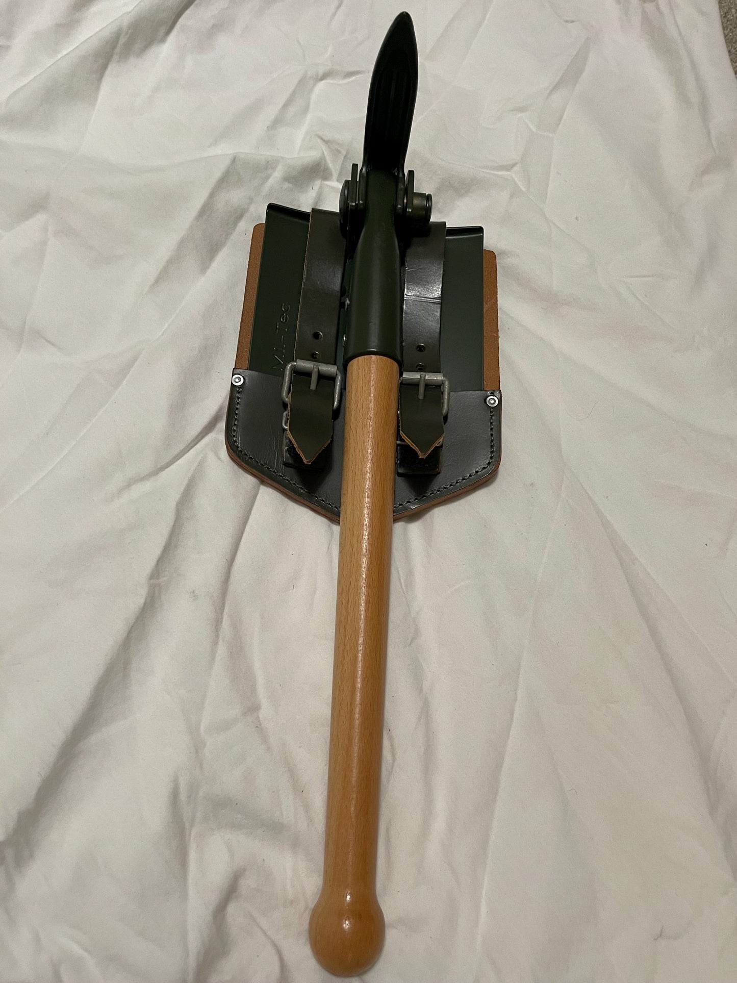 NOS 1967 west German army military entrenching tool leather cover post War PAUSC and Miltec Repro Shovel with Pick New ,Mint.