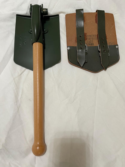NOS 1967 west German army military entrenching tool leather cover post War PAUSC and Miltec Repro Shovel with Pick New ,Mint.