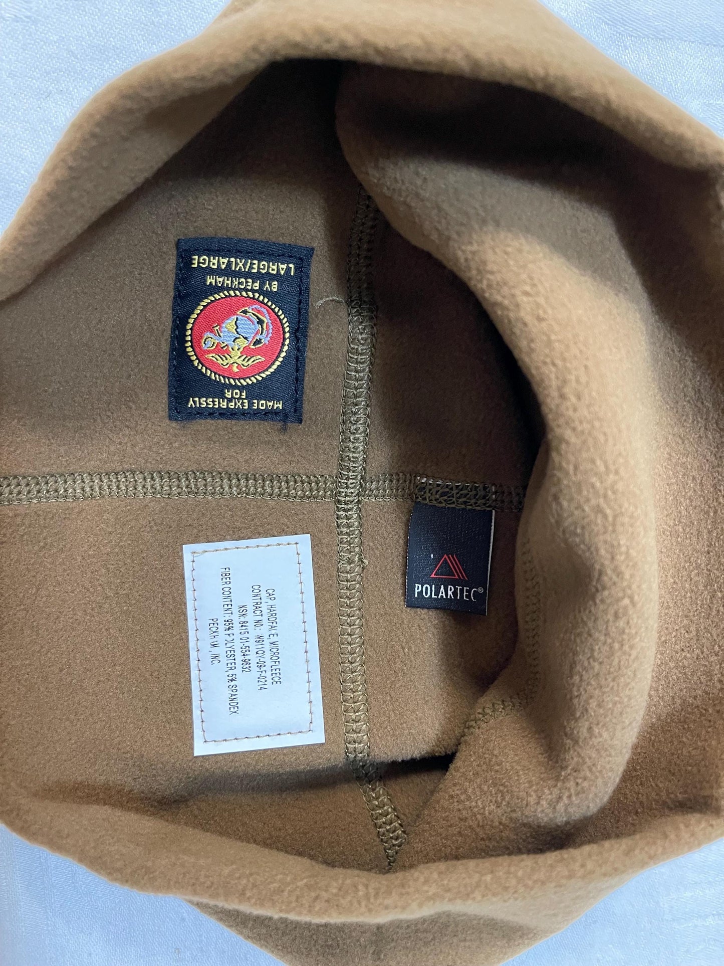 New Genuine Polartec USMC Coyote Brown micro fleece cap/Binnie HAT L/XL.