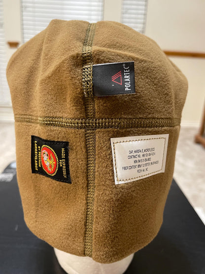 New Genuine Polartec USMC Coyote Brown micro fleece cap/Binnie HAT L/XL.