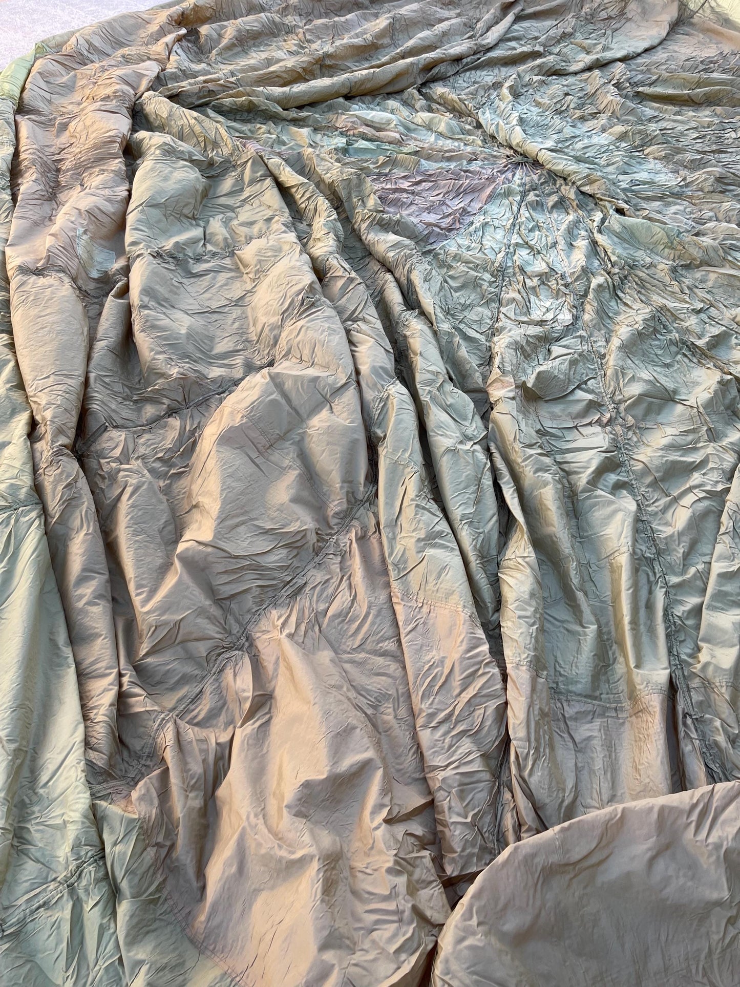 French Military 28' FT Round Parachute, canopy, Shoot multi color (OD.Tan. Khaki mix)