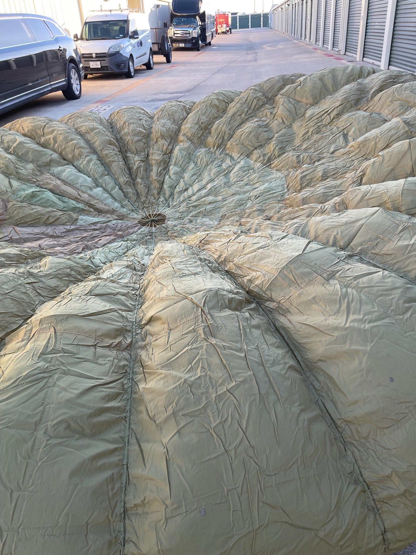 French Military 28' FT Round Parachute, canopy, Shoot multi color (OD.Tan. Khaki mix)