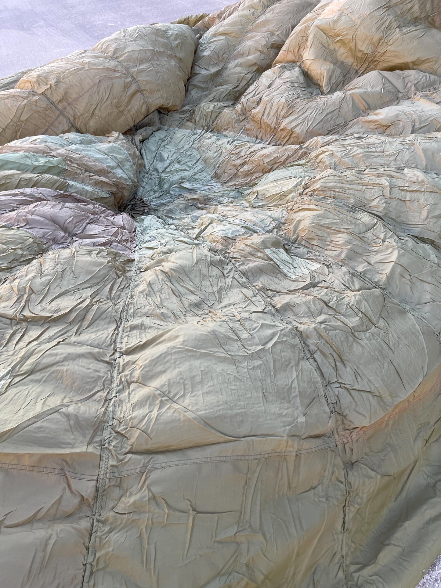 French Military 28' FT Round Parachute, canopy, Shoot multi color (OD.Tan. Khaki mix)