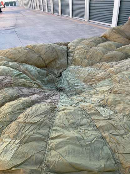 French Military 28' FT Round Parachute, canopy, Shoot multi color (OD.Tan. Khaki mix)