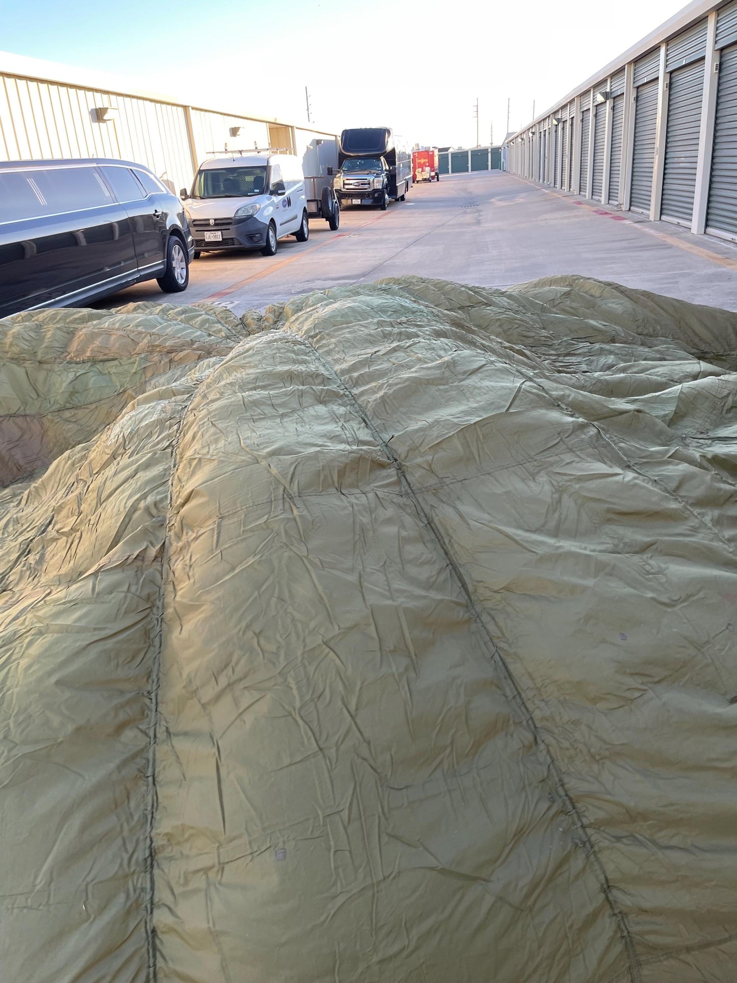 French Military 28' FT Round Parachute, canopy, Shoot multi color (OD.Tan. Khaki mix)