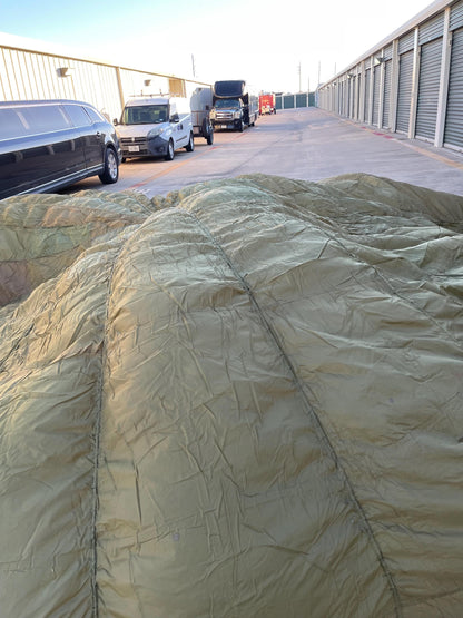 French Military 28' FT Round Parachute, canopy, Shoot multi color (OD.Tan. Khaki mix)