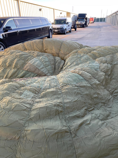 French Military 28' FT Round Parachute, canopy, Shoot multi color (OD.Tan. Khaki mix)