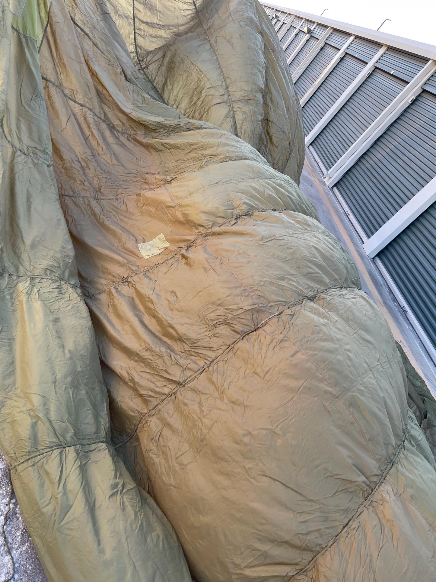 French Military 28' FT Round Parachute, canopy, Shoot multi color (OD.Tan. Khaki mix)