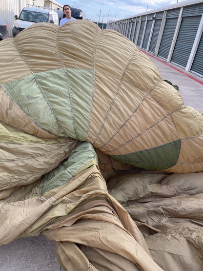 French Military 28' FT Parachute, canopy, Photo Shoot OD. Green.