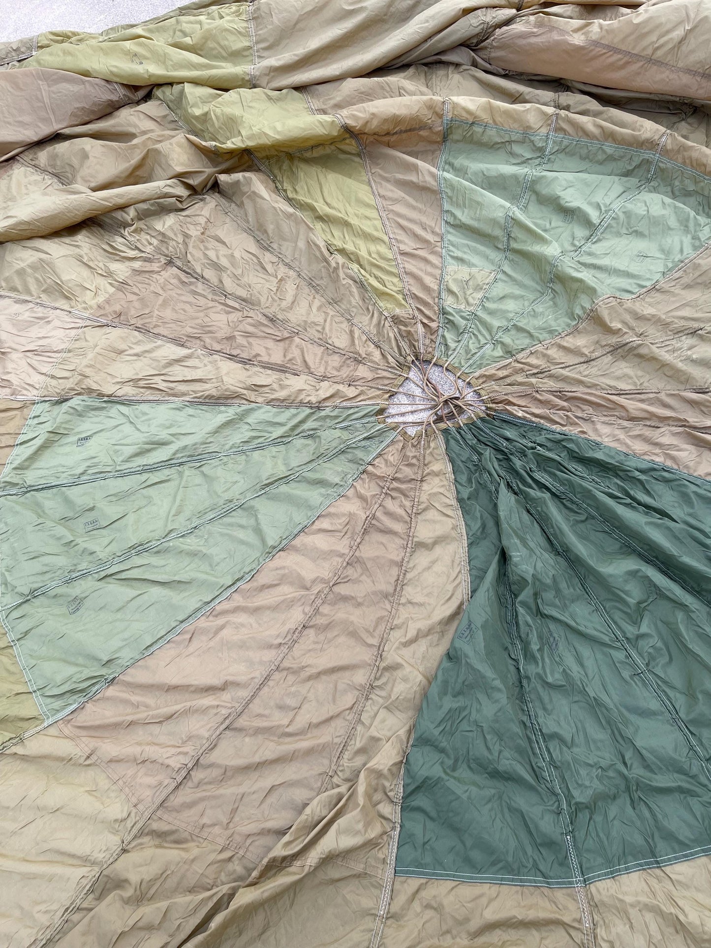 French Military 28' FT Parachute, canopy, Photo Shoot OD. Green.