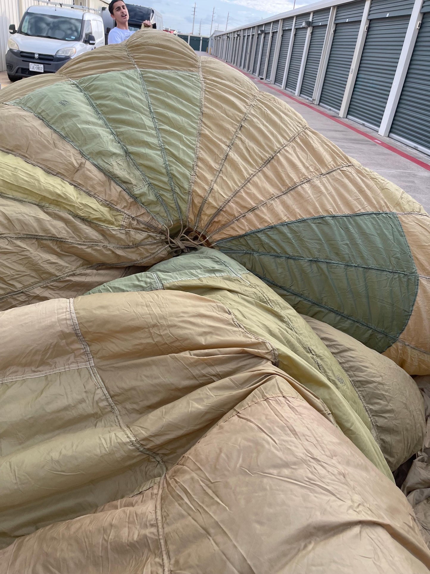 French Military 28' FT Parachute, canopy, Photo Shoot OD. Green.