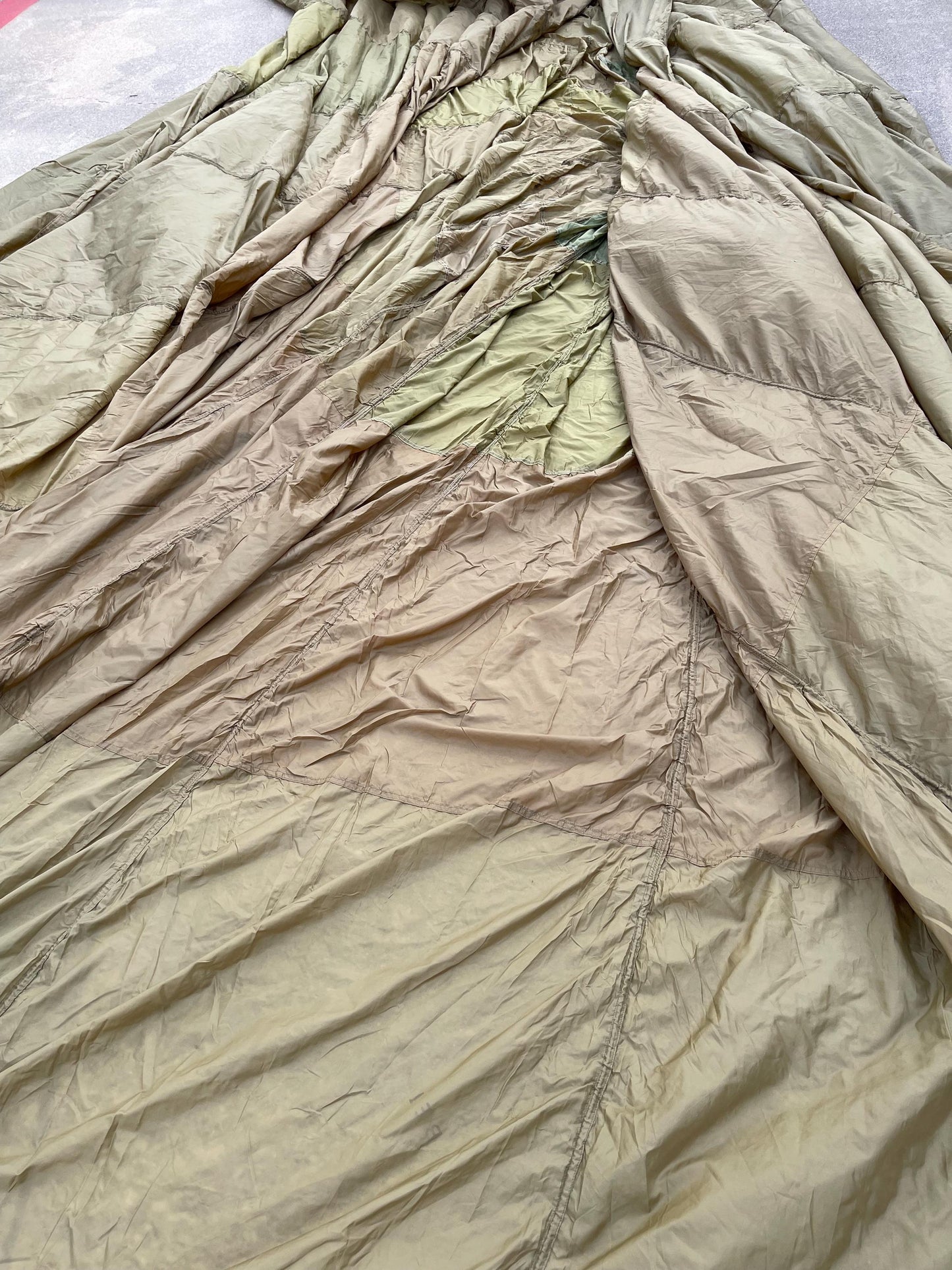 French Military 28' FT Parachute, canopy, Photo Shoot OD. Green.