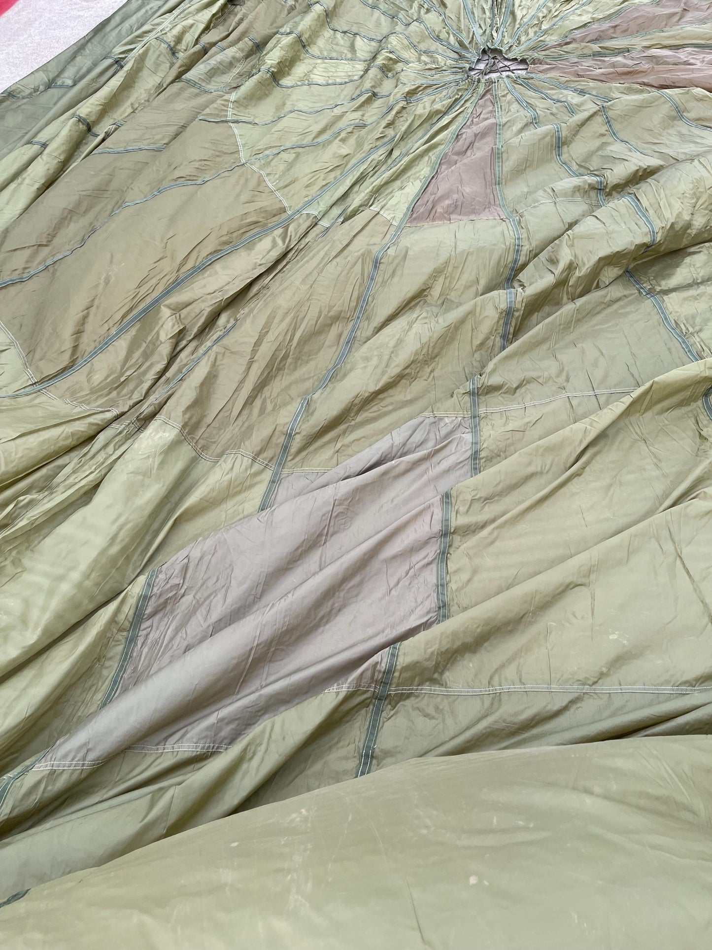 French Military 28' FT Parachute, canopy, Photo Shoot OD. Green.