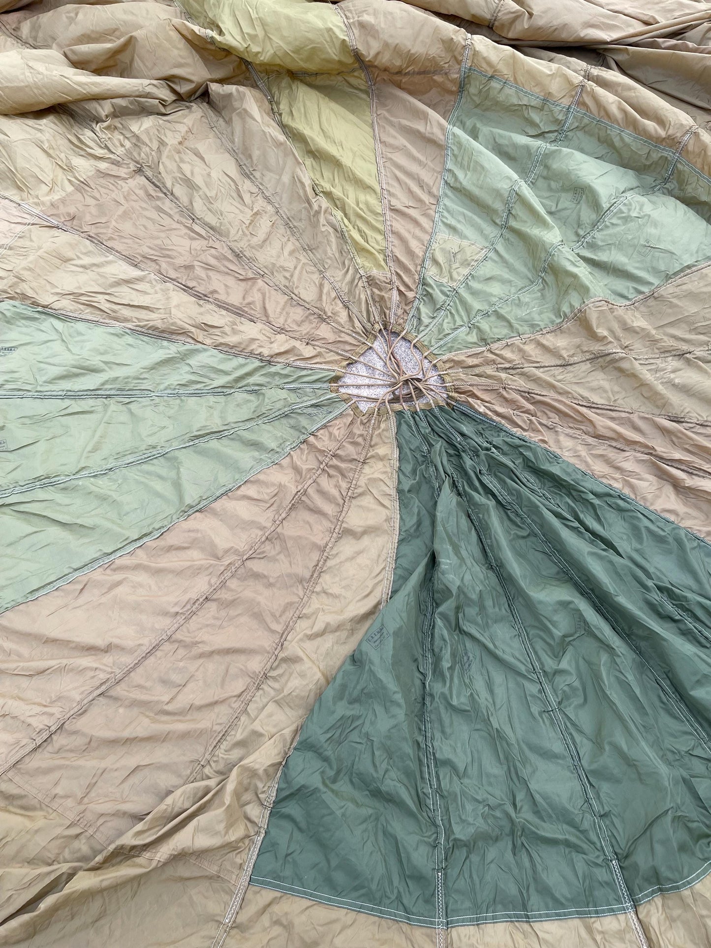 French Military 28' FT Parachute, canopy, Photo Shoot OD. Green.