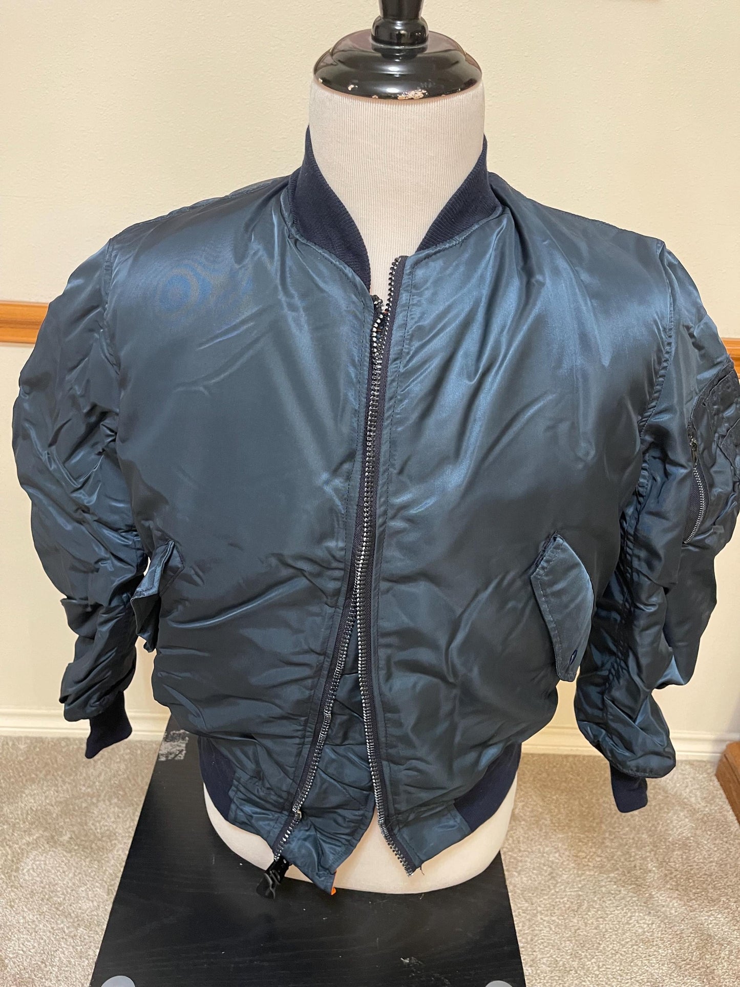 USAF MA-1 Navy Blue vintage flight jacket by Greenbrier mnfg new made in USA. Medium/ Large & Extra Large.