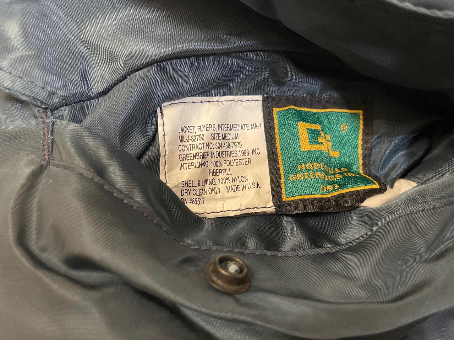 USAF MA-1 Navy Blue vintage flight jacket by Greenbrier mnfg new made in USA. Medium/ Large & Extra Large.