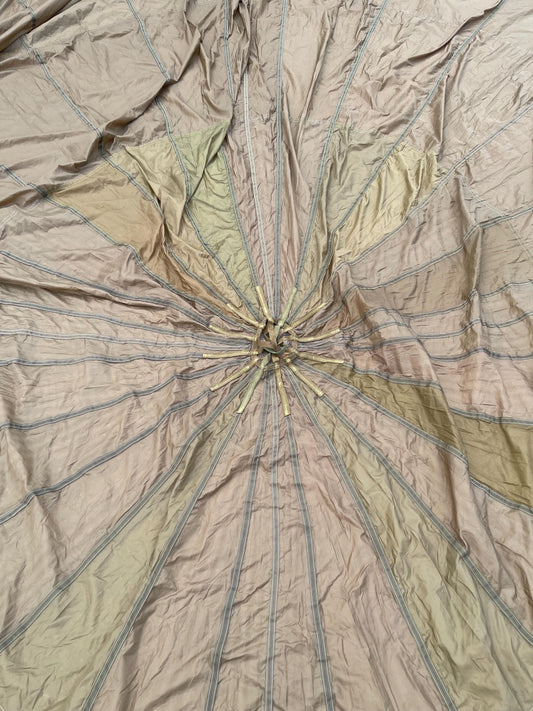 Vintage French military 24 foot diameter round Parachute multicolor with net windows, canopy, photo shoot, shade etc.