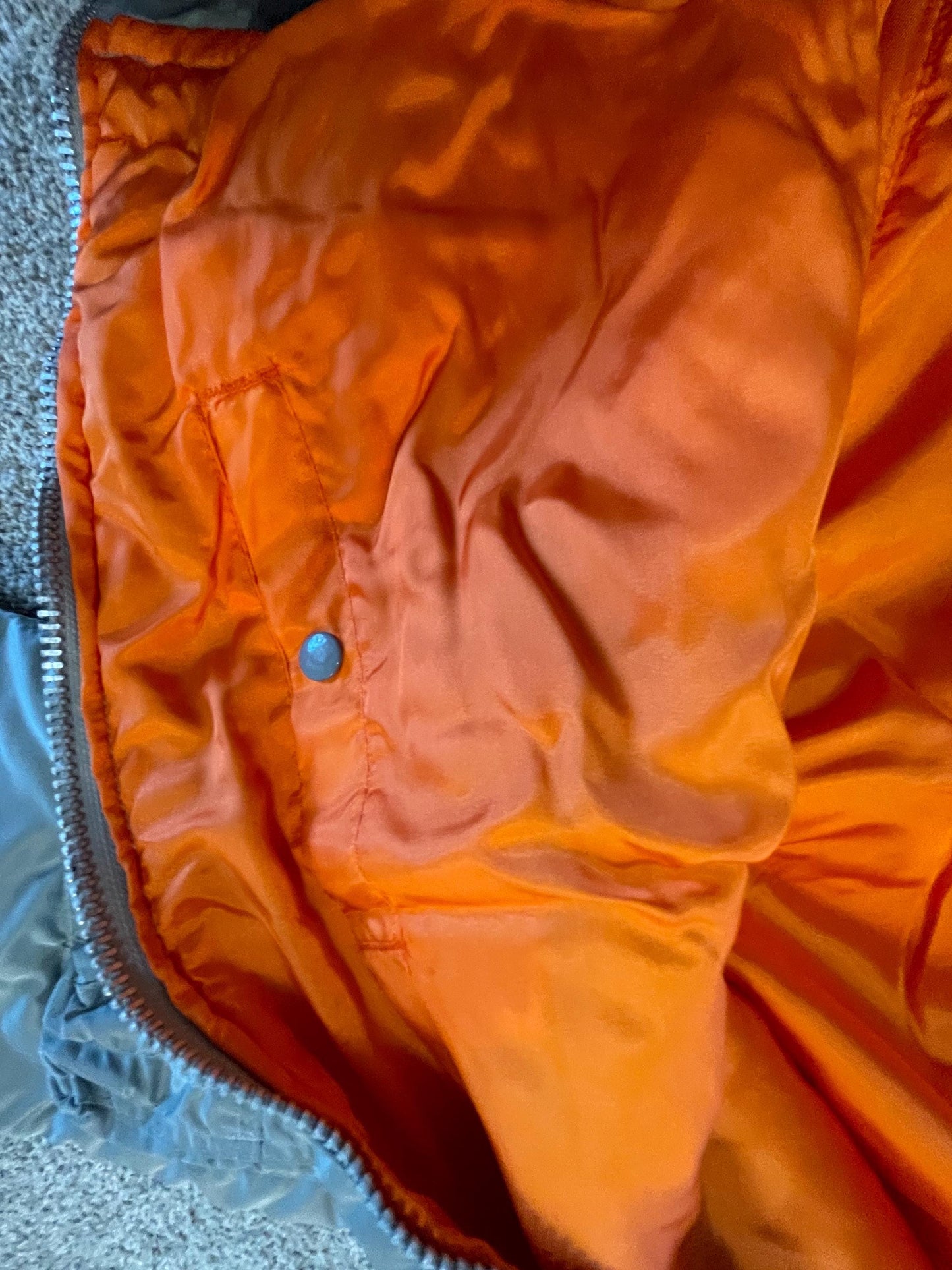 USAF style US made MA 1 Silver to orange reversible Iconic Vintage Jacket made by Greenbrier Manufacturer Tennessee.Jacke