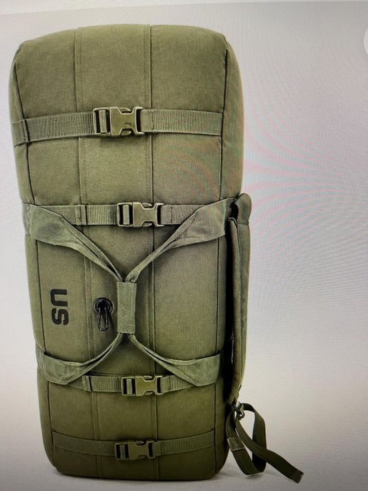 Genuine US Military OD green Improved duffle bag with backpack shoulder straps.