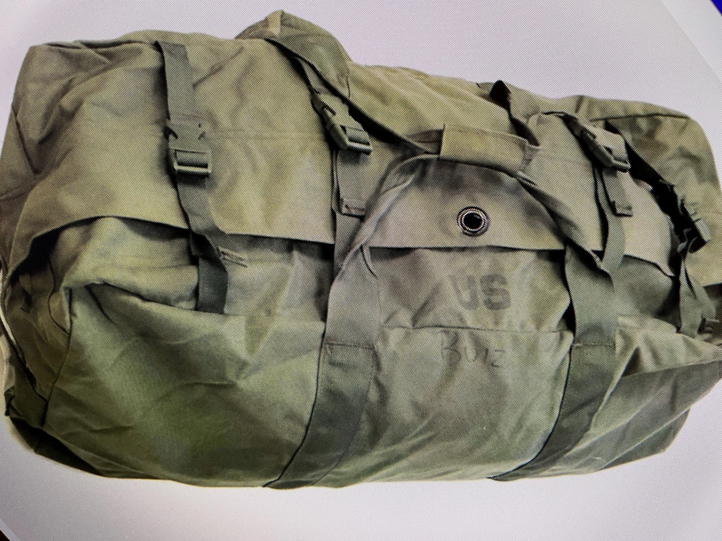 Genuine US Military OD green Improved duffle bag with backpack shoulder straps.