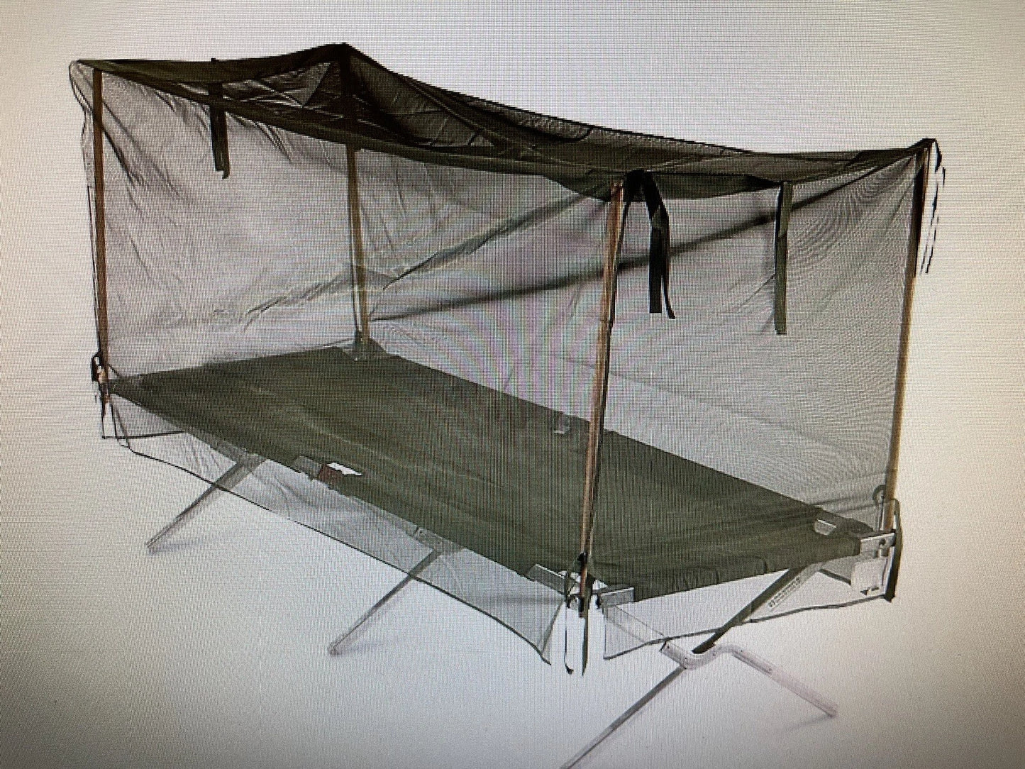 NEW USGI MILITARY CAMPING COT  SLEEPING BED OD W/Mosquito net &Poles. - Image 1